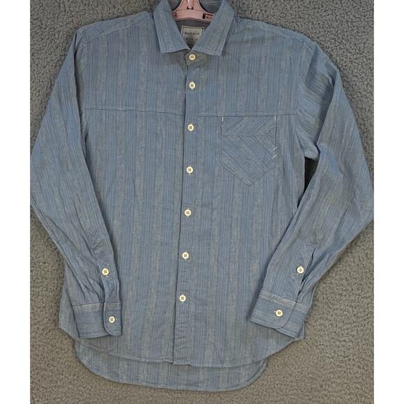 Billy Reid Mens Medium Slim Cut Long Sleeve Casual Shirt Blue White Stripes - Picture 2 of 11